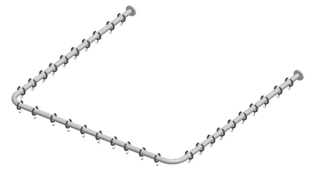 Verchromtes Brausevorhangstangen-Set von Keuco, geeignet für U-förmige Duschen. Die Stange hat mehrere Aufhängungen zur Befestigung des Duschvorhangs.